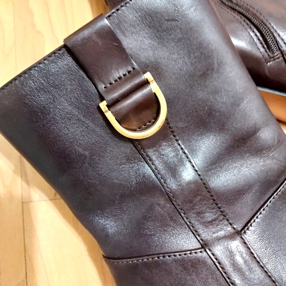 ETIENNE AIGNER Brown Buckle Heeled Boots - size 8 - Picture 6 of 9